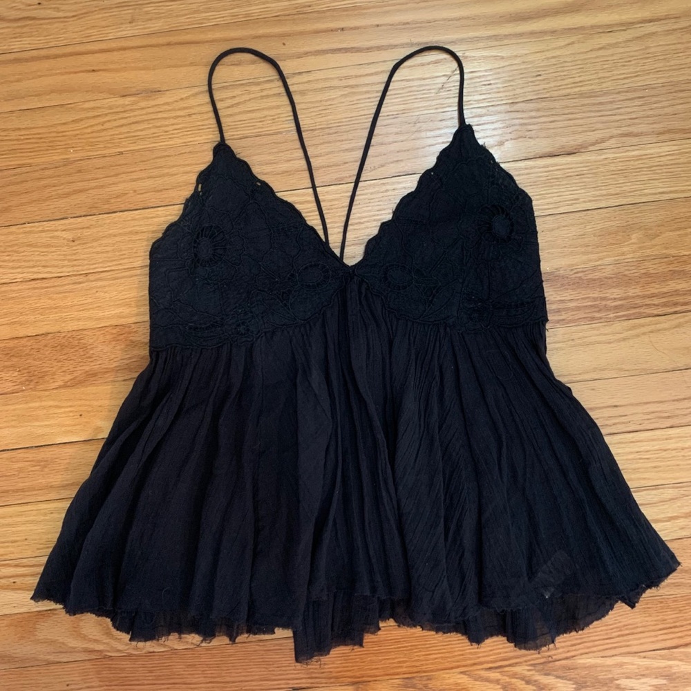 Free People Black Embroidered Tank - Size L